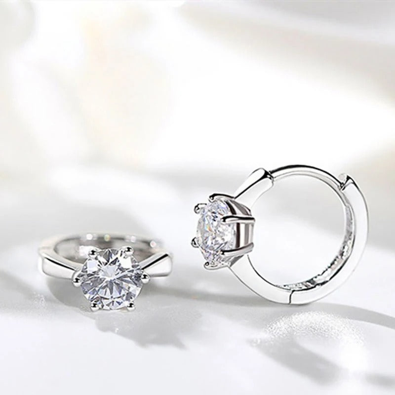 Huitan Small Hoop Earrings 6 Prong Solitaire Zircon Daily Wear