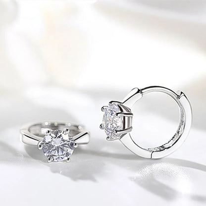 Huitan Small Hoop Earrings 6 Prong Solitaire Zircon Daily Wear