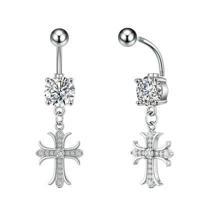 Women’s Cross Dangle Navel Ring Stainless Steel Piercing