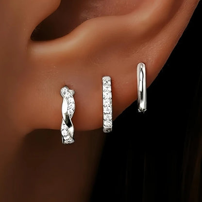 Women’s 3-Piece Twist Huggie Earring Pack Piercing Jewelry