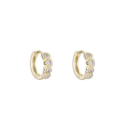 14K Gold Color Brass Hoop Earrings with Zircon Heart 4PCS DIY