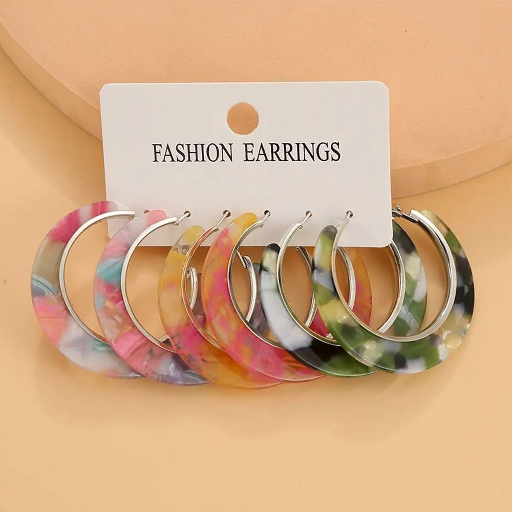 Colorful Geometric Acrylic Hoop Earrings for Women & Girls