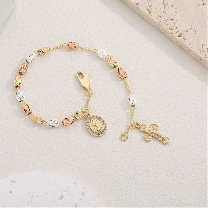 Jewellery Women Virgin Mary Rosary Bead Cross Bracelet Charms Chain accessories