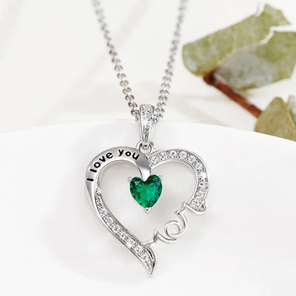 Mother's Day Women Necklace Love Green Cubic Zirconia Letter "I love you" Exquisite Anniversary Gift Mom Fashion Jewelry