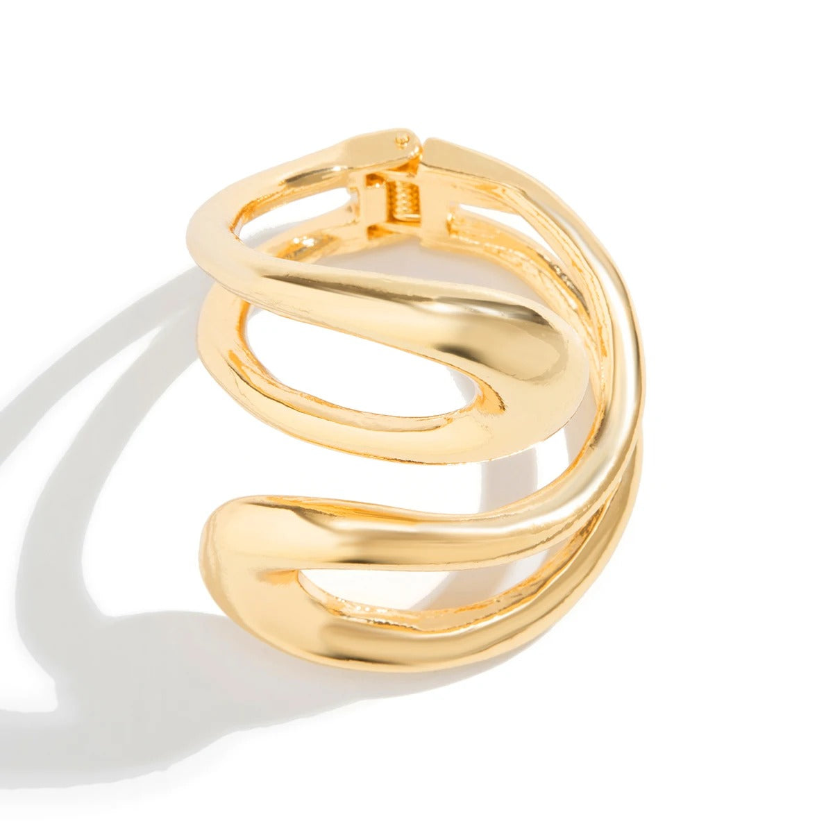 Gold Geometric Twisted Open Bangle Women’s Punk Metal Cuff Bracelet