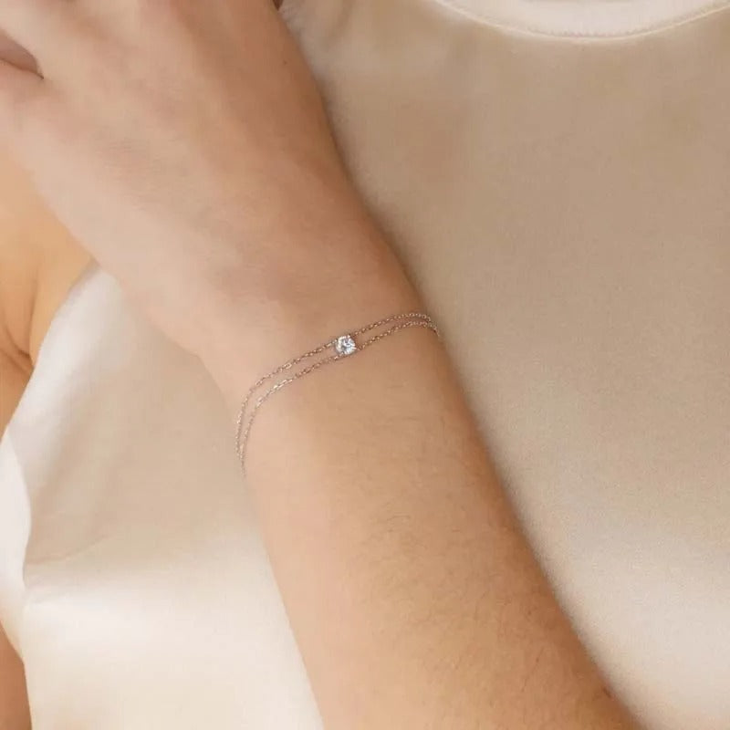 Gold Zircon Double Layer Bracelet for Women Thin Chain Charm Jewelry