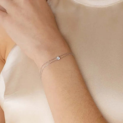 Gold Zircon Double Layer Bracelet for Women Thin Chain Charm Jewelry