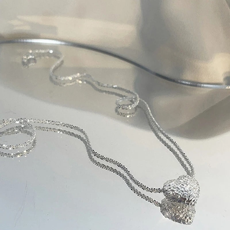 Women's Silver Heart Necklace Hammer Pattern Love Pendant Gift Jewelry