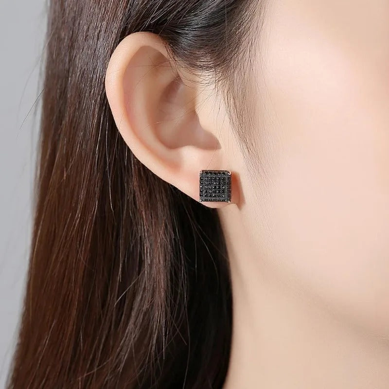 Rock Hip Hop Iced Out Stud Earrings for Women Men Male Ice Studded Zircon Silver Color Piercing Ear Accessories Trend Jewelry