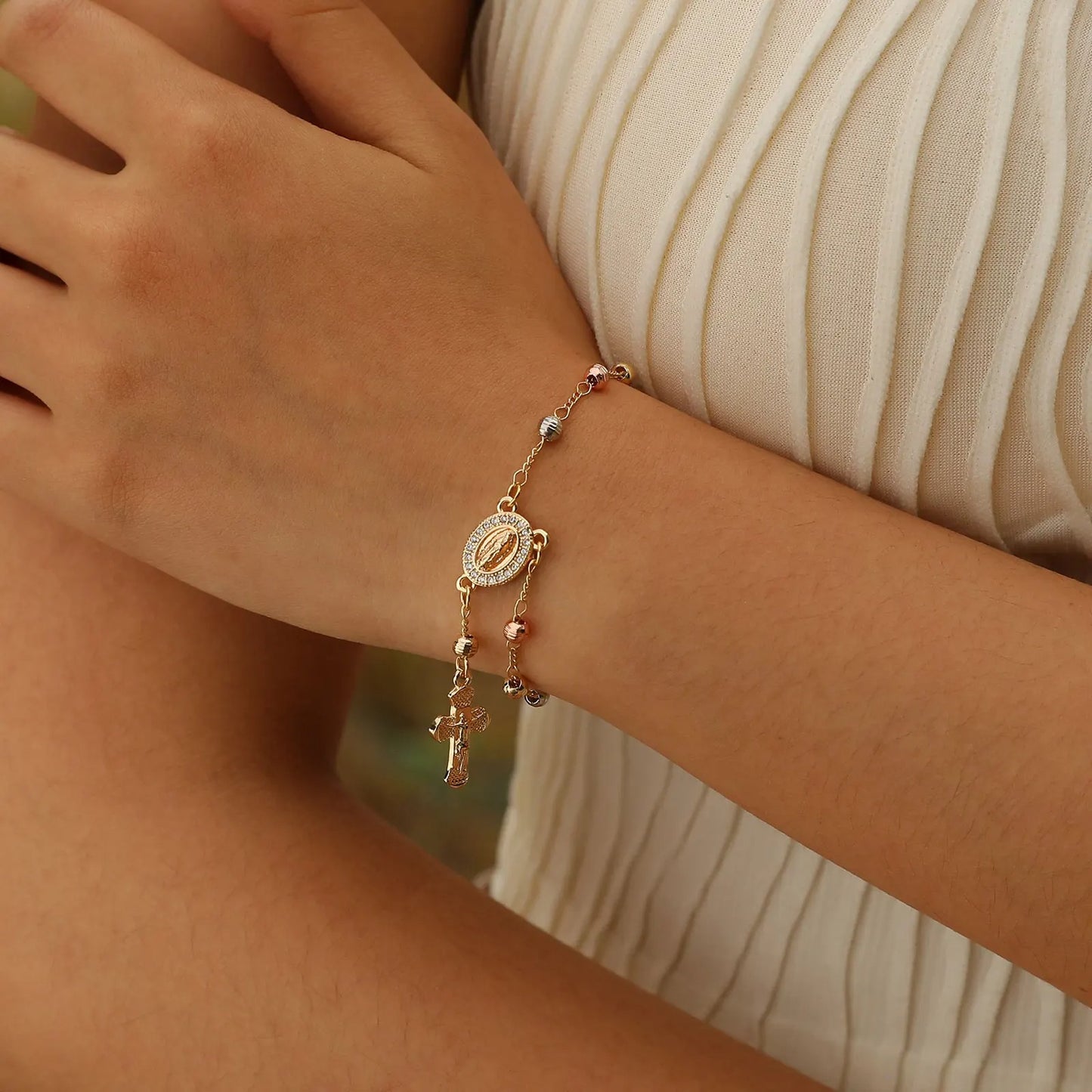 Virgin Mary Rosary Cross Bracelet Adjustable for Women & Girls