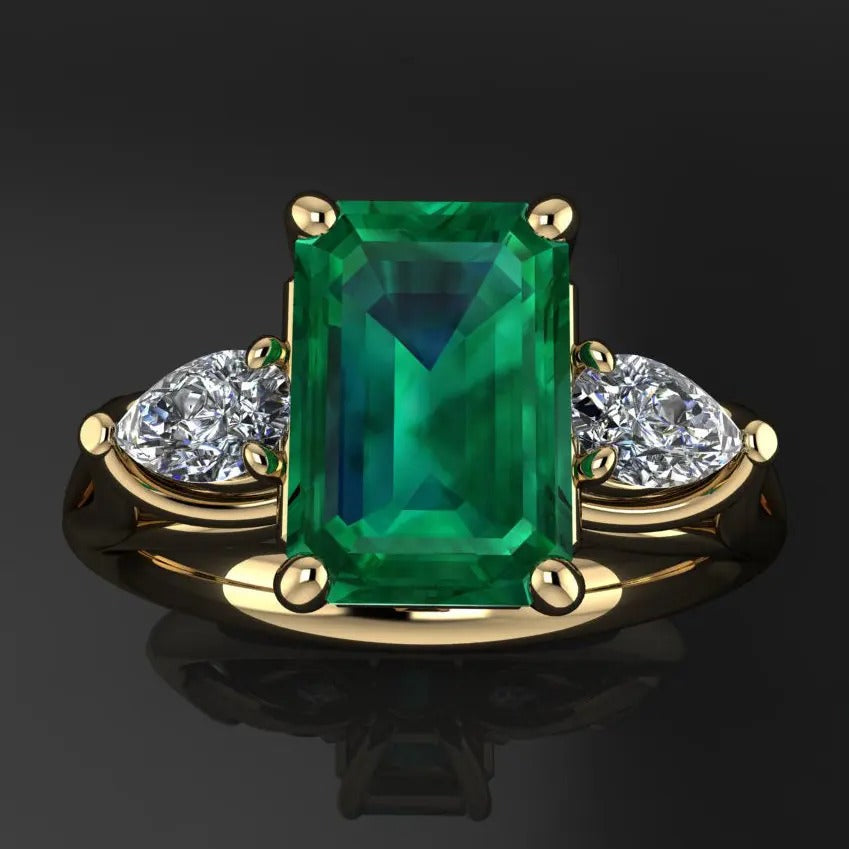 14K Gold Green Emerald Ring Gemstone Jewelry for Women