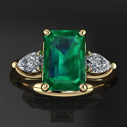 14K Gold Green Emerald Ring Gemstone Jewelry for Women