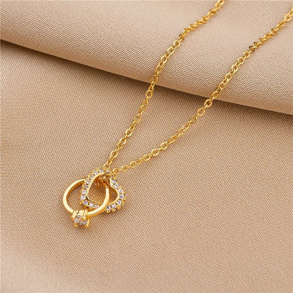 Fashion Heart Ring Cross Stainless Steel Necklace For Women Cute Romantic Ladies Wedding Jewelry for Female