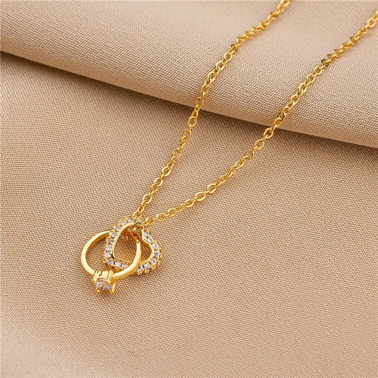 Fashion Heart Ring Cross Stainless Steel Necklace For Women Cute Romantic Ladies Wedding Jewelry for Female