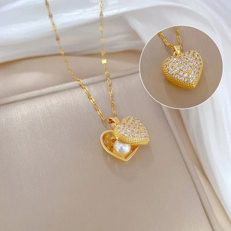 Gold Plated 316L Stainless Steel Pearl Necklace Wedding Jewelry