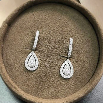Women’s Statement Pear Shaped Drop Earrings Silver CZ Full Paved