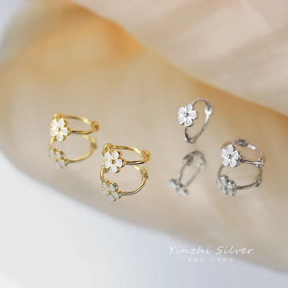 Women’s Silver Flower Earrings Gold Korean Style Fashion Jewelry