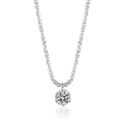 New 925 Sterling Silver Round Zircon Necklace Simple Shape Woman Pendant Choker Birthday Gift Fine Jewelry