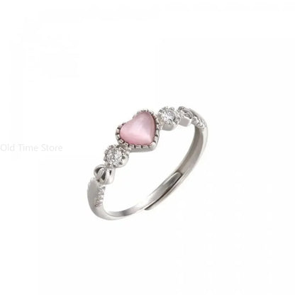 Pink Heart Crystal Ring Women Kpop Love Zircon Jewelry
