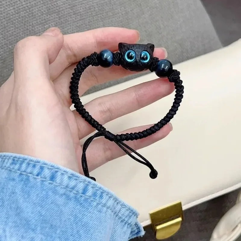 2PCS Black Cat Beaded Bracelets Women Men Handmade Jewelry