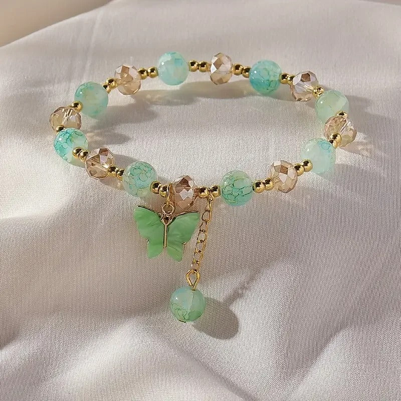 Purple Butterfly Beaded Stretch Bracelet for Women & Girls