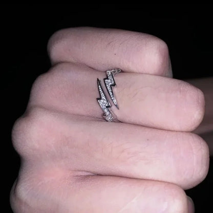 Trendy EKG Irregular Silver Lightning Finger Ring Unisex
