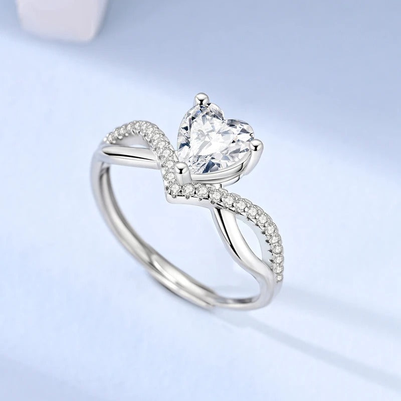 925 Sterling Silver Love Zircon Open Ring Women Wedding Jewelry