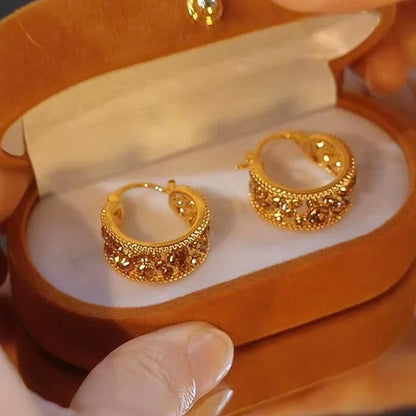 Elegant Retro Rhinestone Hoop Earrings for Women Girls