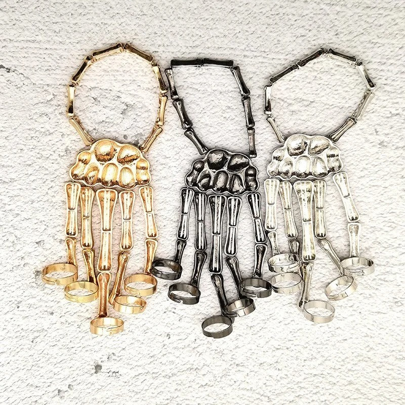 Punk Skull Skeleton Finger Bracelet Gothic Jewelry Halloween Party