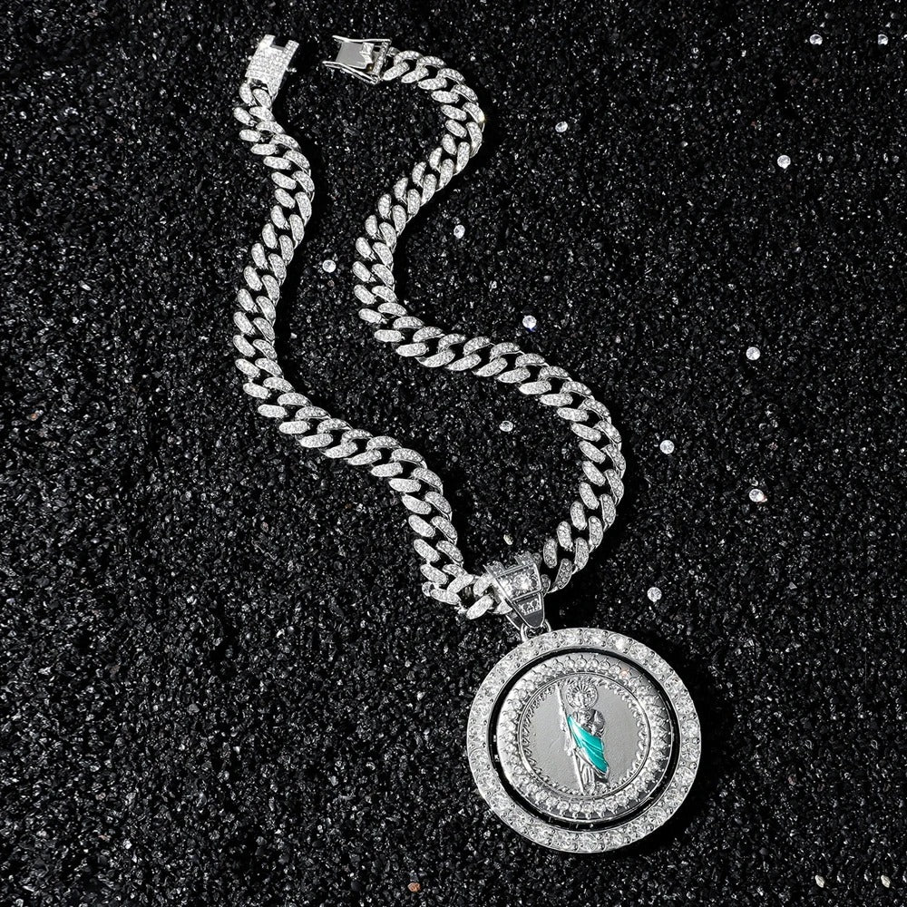 Men's Hip Hop Rotatable Pendant Necklace with Cuban Chain Religious rotation Pendants Jewelry