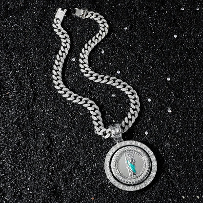 Men's Hip Hop Rotatable Pendant Necklace with Cuban Chain Religious rotation Pendants Jewelry