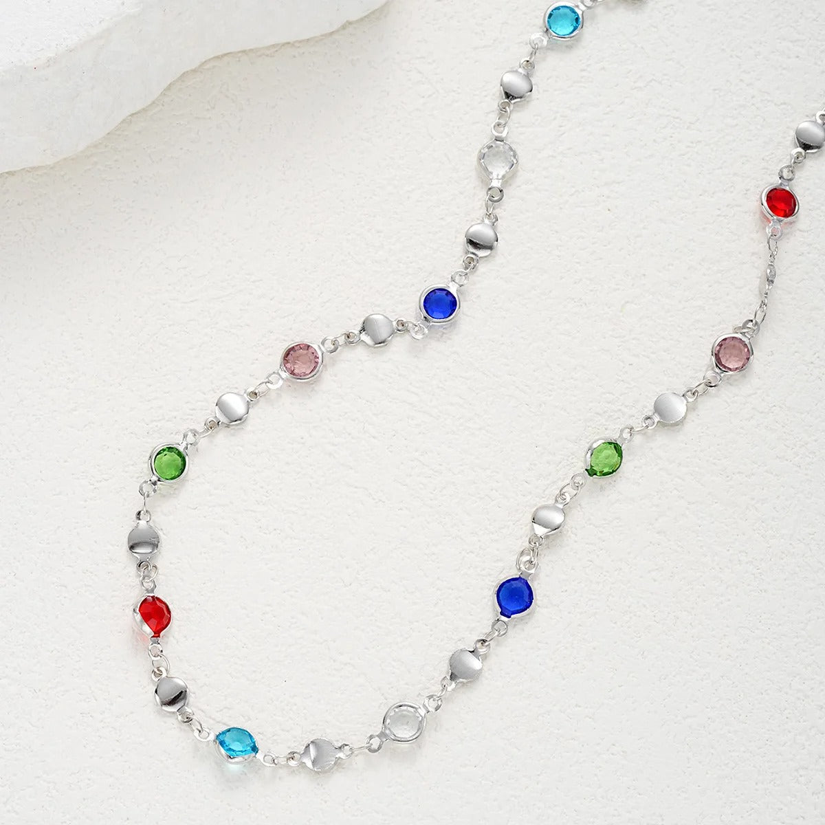 Trendy Silver Y-Shaped Necklace with Colorful Zircon for Women