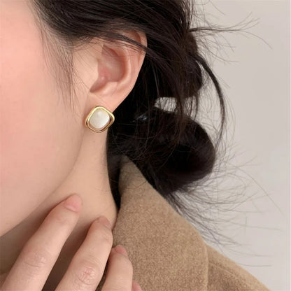 Simple Gold Cat Eye Stone Earrings Trendy Geometric Jewelry for Women