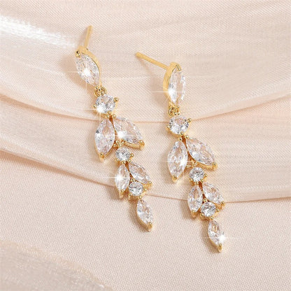 Elegant Marquise Leaf CZ Drop Earrings for Weddings