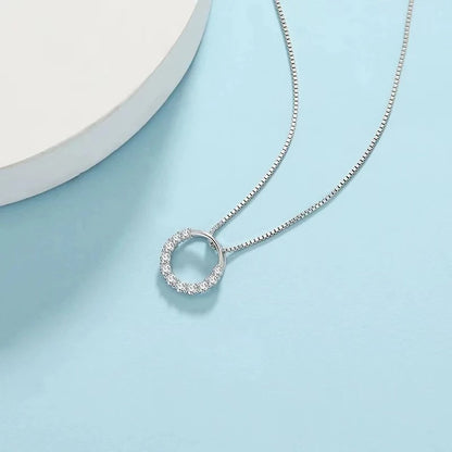 New 925 Sterling Silver Round Zircon Necklace Simple Style Pendant Choker Shiny Charm Woman Necklace Birthday Gift Fine Jewelry