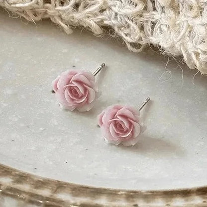 PONYKISS 925 Silver Mini Pink Rose Stud Earrings Women Jewelry
