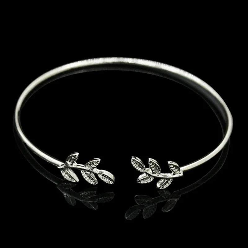 Gold Color Leaves Cuff Bangles for Women Fashion Open Bangle Open Cuff Bracelet Jewelry