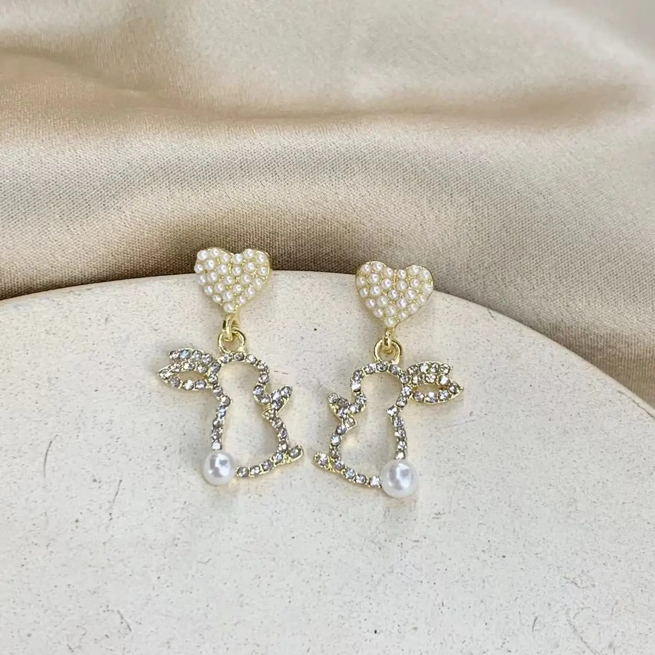 Trendy Rabbit Drop Earrings Crystal Pearl Cute Dangle Jewelry