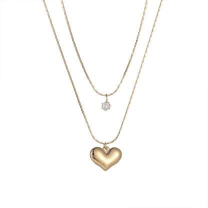 OIMG Double Layer Heart Snake Chain Necklace Stainless Steel Choker