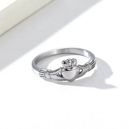 Stainless Steel Irish Claddagh Heart Crown Promise Ring for Men & Women