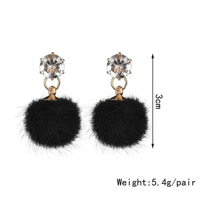 Korean Sweet Hair Ball Dangle Earrings Pink Red Women