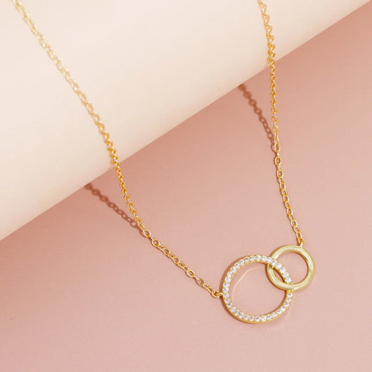 Stainless Steel Thin Chain Minimalist Dainty Double Circle Pendant Necklace for Women Fashionon The Neck Jewelry