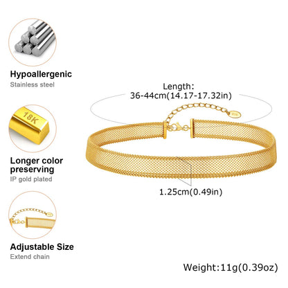 Gold Plated Hollow Mesh Choker Necklace for Women,Stainless Steel Waterproof Necklaces,Fashion Jewelry Gift