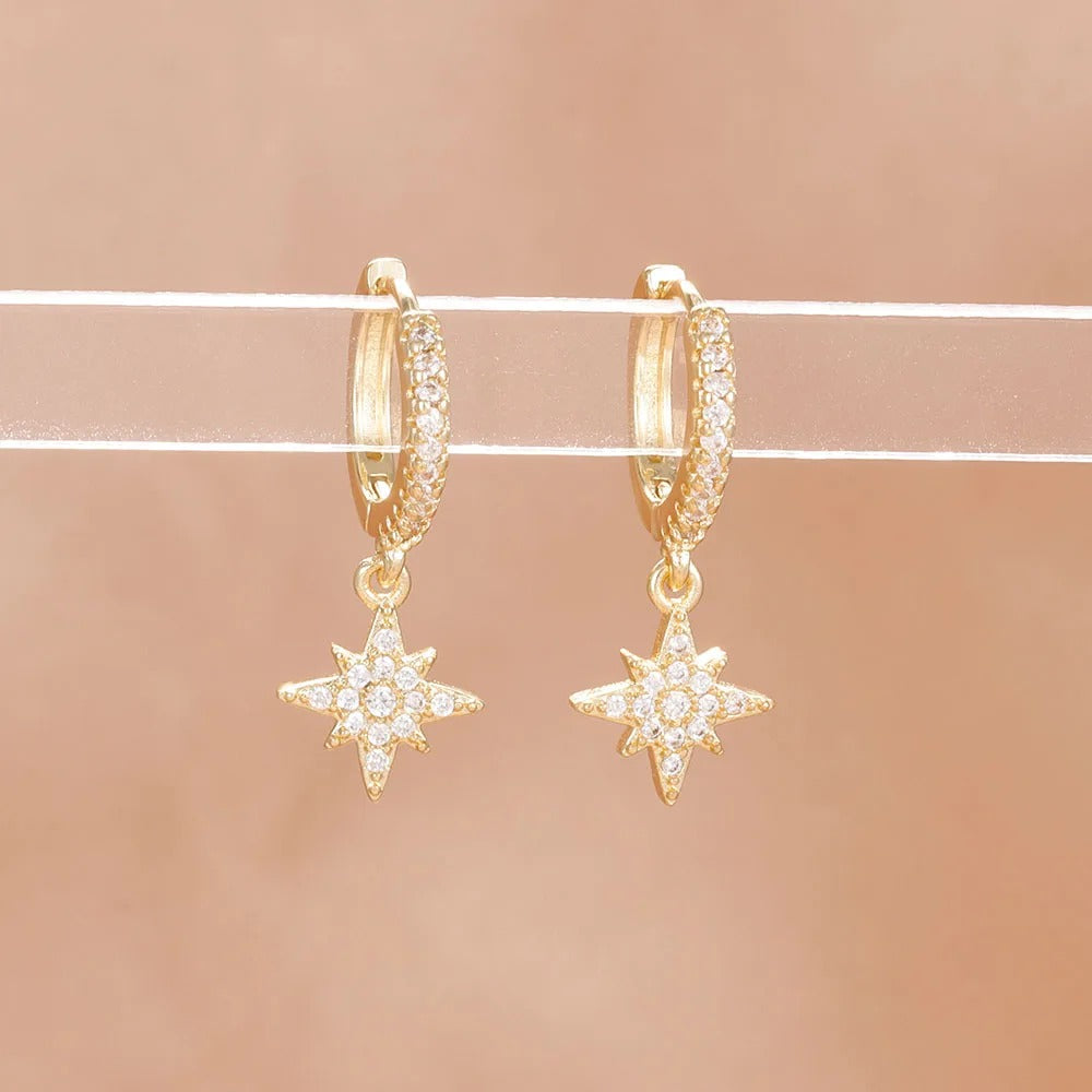 Star Zircon Hoop Earrings 18K Gold Plated for Women