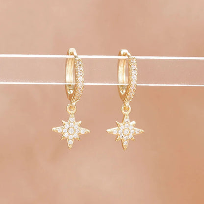 Star Zircon Hoop Earrings 18K Gold Plated for Women