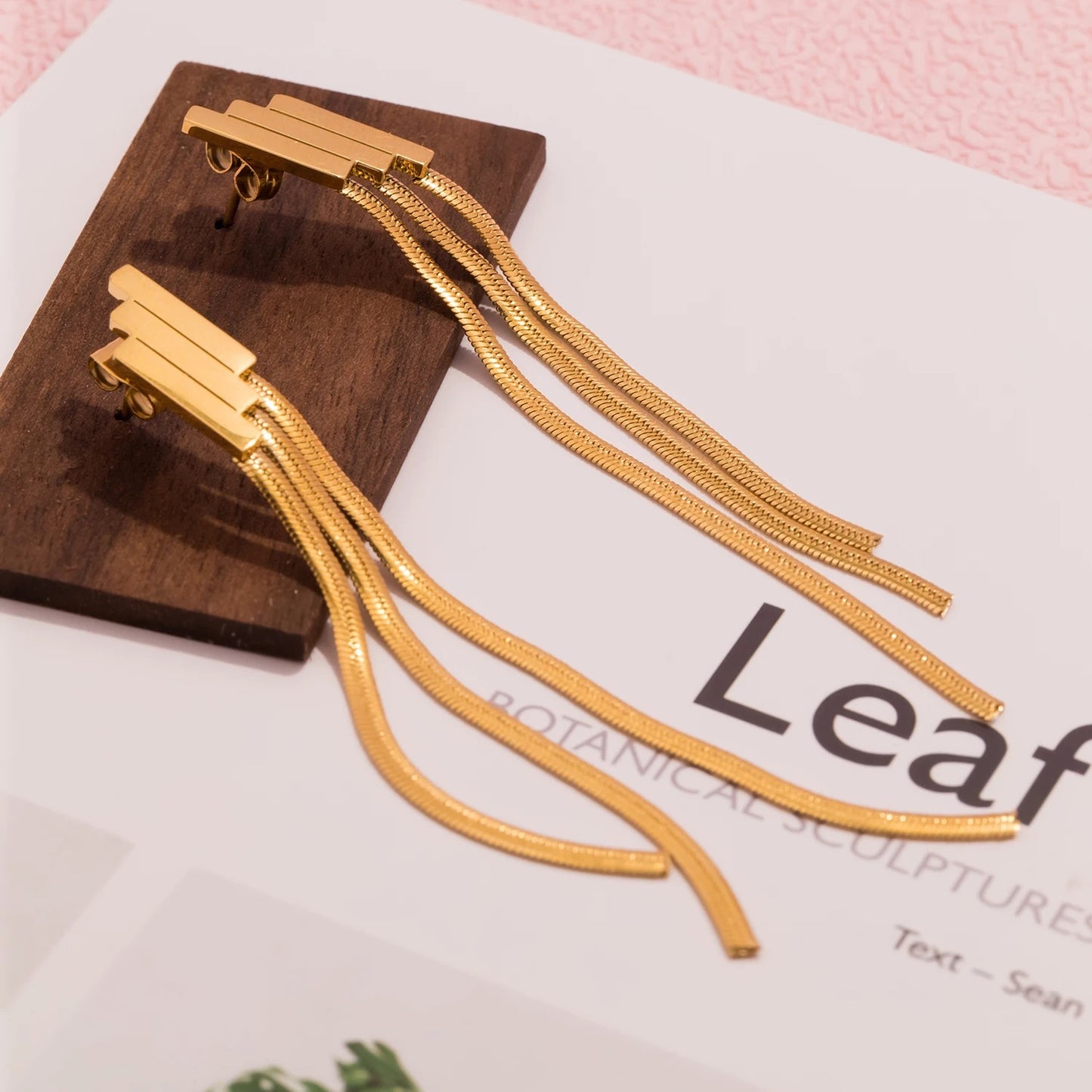 Three Layer Geometric Tassel Earrings 18K Gold Plated Women