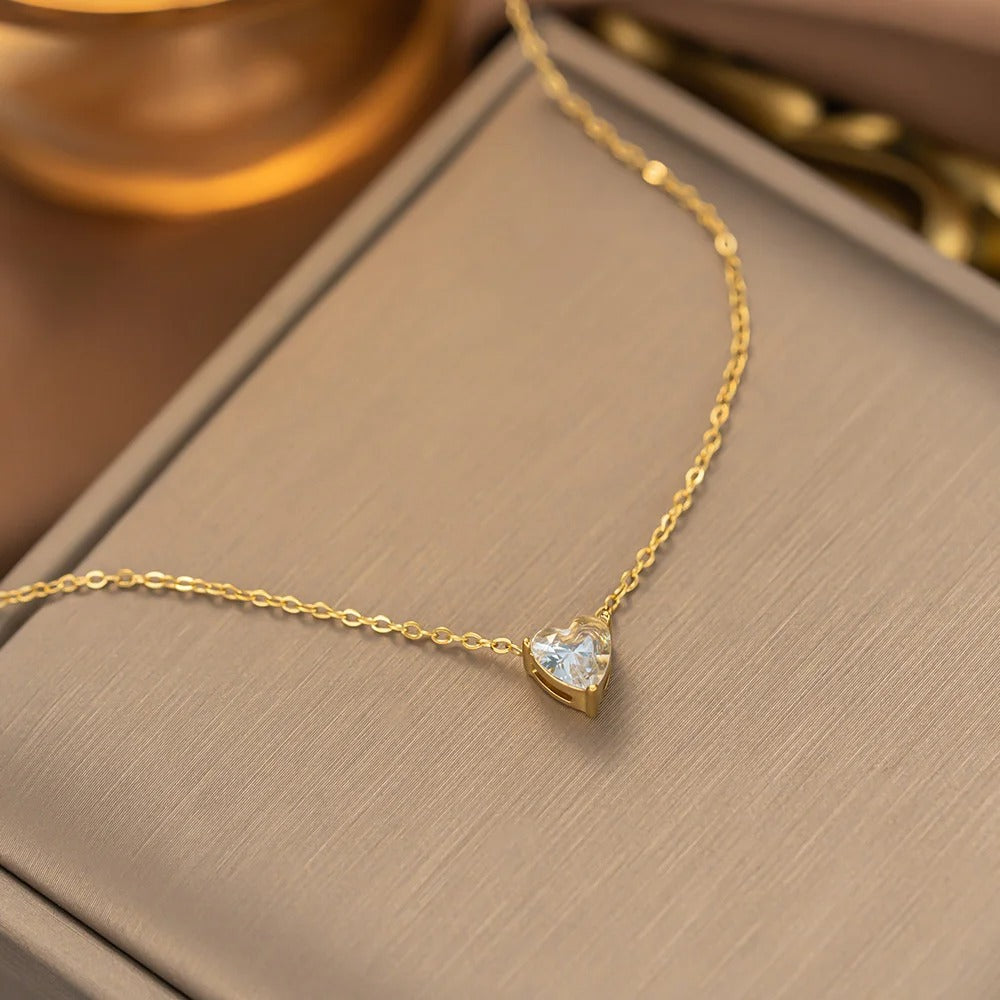 Punk Small CZ Zircon Heart Pendant Female Gold Color Stainless Steel Clavicle Choker Chain Necklace for Women Jewelry Gift 2025
