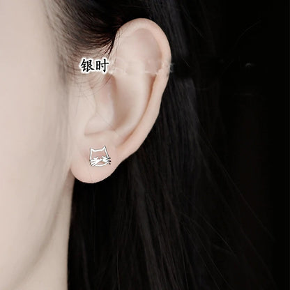 Personality Cat Stud Earrings 925 Silver Women Jewelry