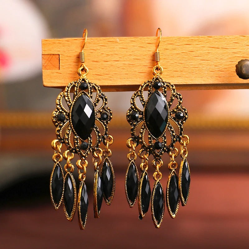 Women’s Black Geometric Dangle Earrings Long Acrylic Boho Jewelry