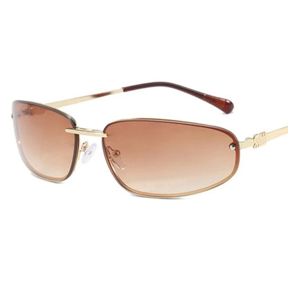 Oval Frameless Y2K Sunglasses for Women Retro Punk